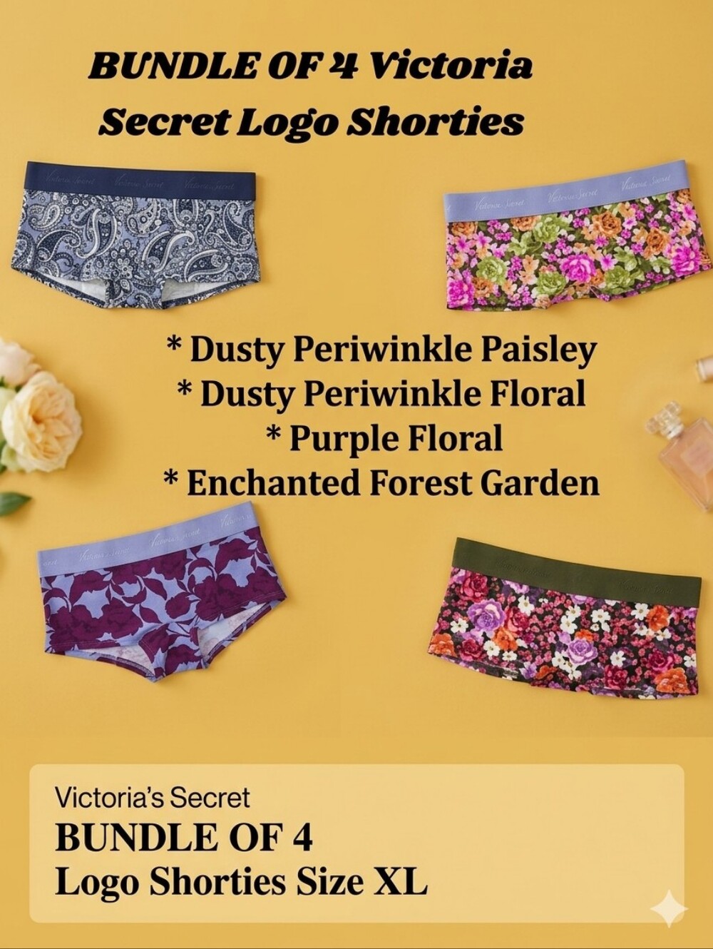 VICTORIA SECRET Bundle of 4 Logo Shorties Size XL